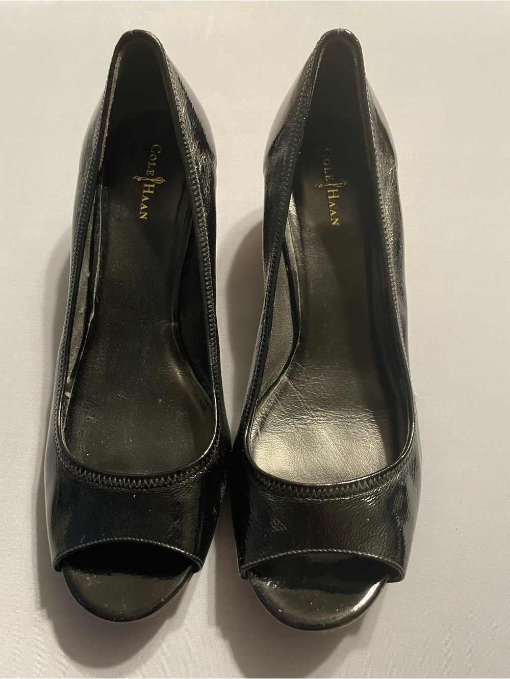 Cole Haan Black Patent Peep-Toe Heels